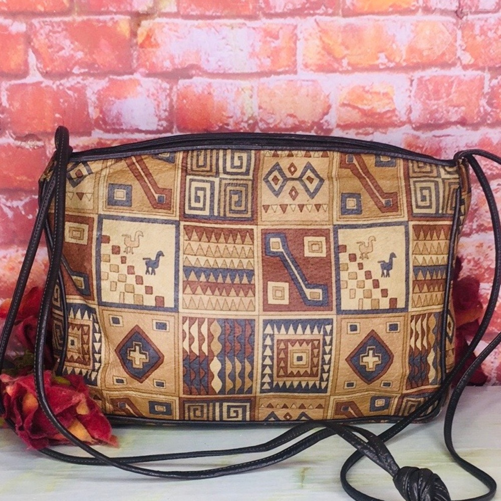 Vintage Meyers Tan Boho Aztec Pattern Crossbody Bag